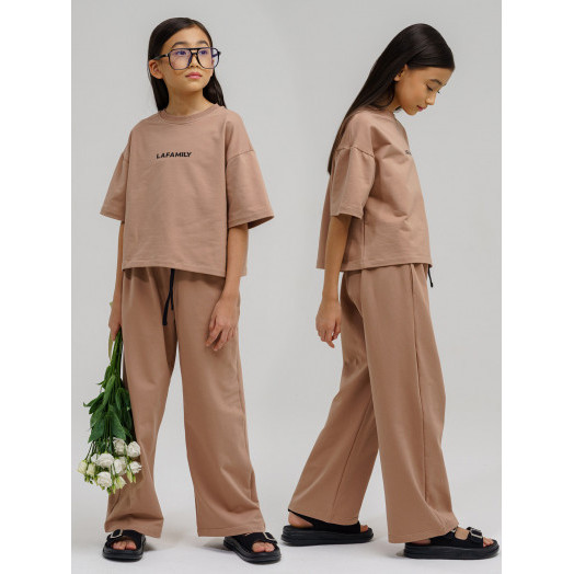 LF kids, костюм летний для девочки (штаны+футболка) Цвет капучино