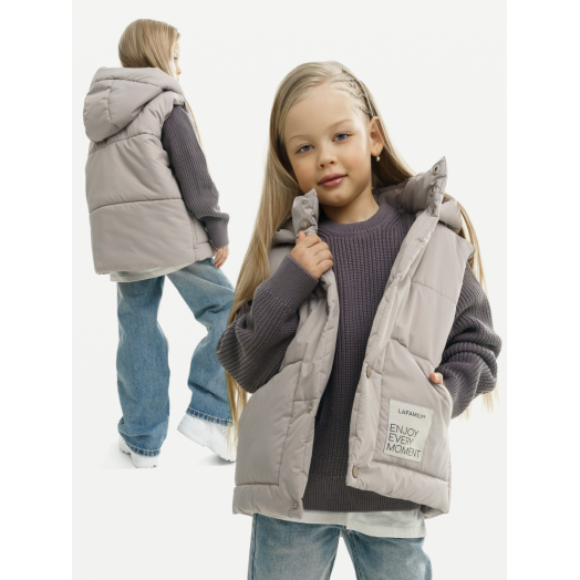 LF kids, жилет демисезонный с капюшоном, цвет серо-бежевый